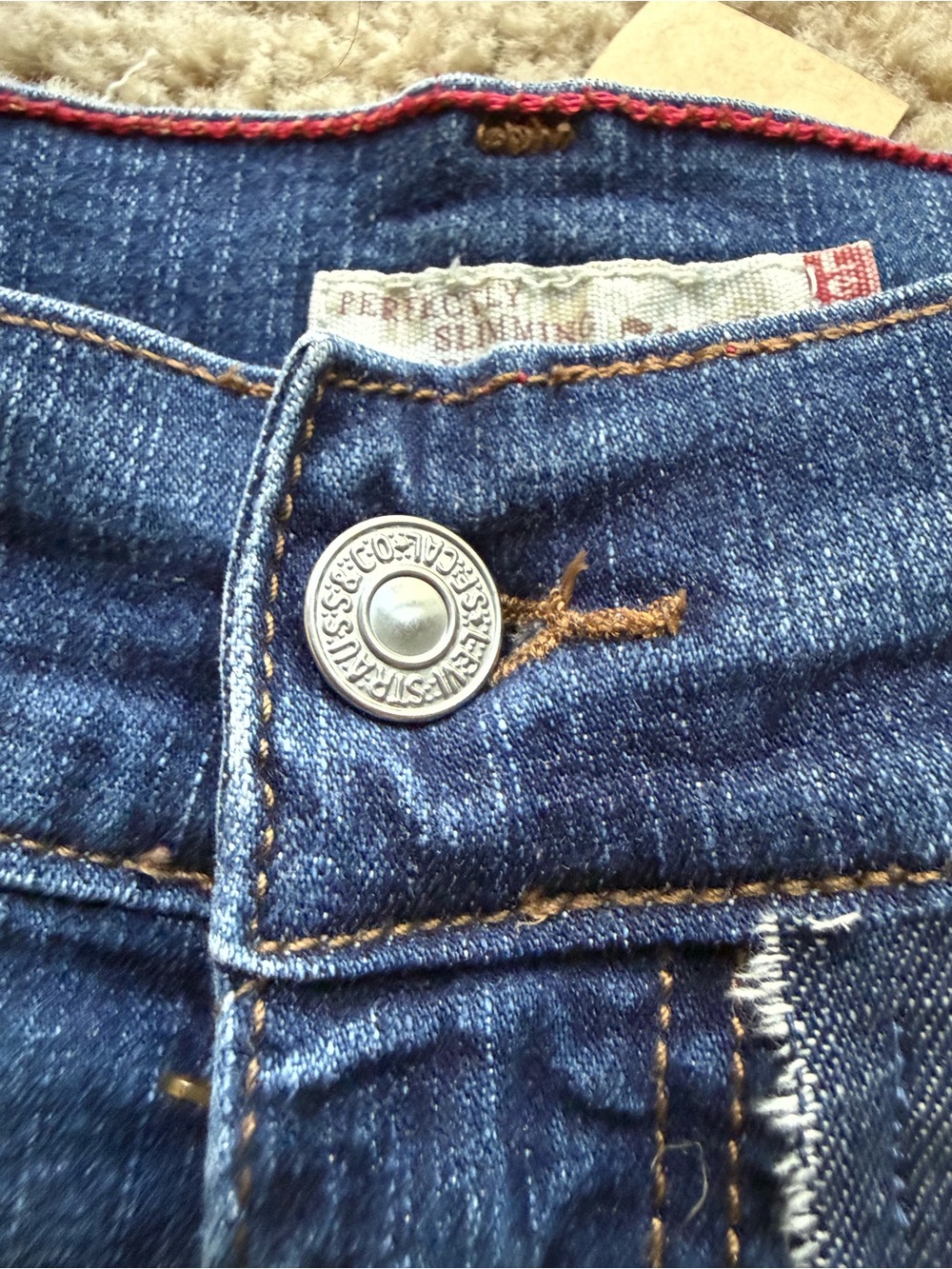 Upcycled Levi’s Denim Mini Skirt Rhinestone Cross Boho One of a Kind Y2K Size 12 - Picture 12 of 14